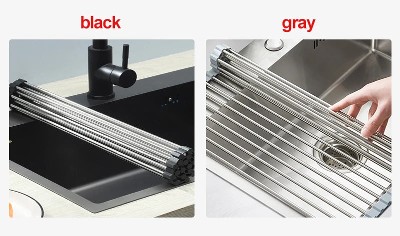 Égouttoir à vaisselle enroulable pour évier, égouttoir à vaisselle en acier inoxydable 304, organisateur de rangement pour assiettes, accessoires de cuisine
