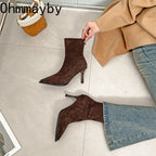 Bottines à talons hauts et bout pointu pour femme, chaussures de soirée de danse élégantes, à la mode, courtes et fines, extensibles, automne et hiver