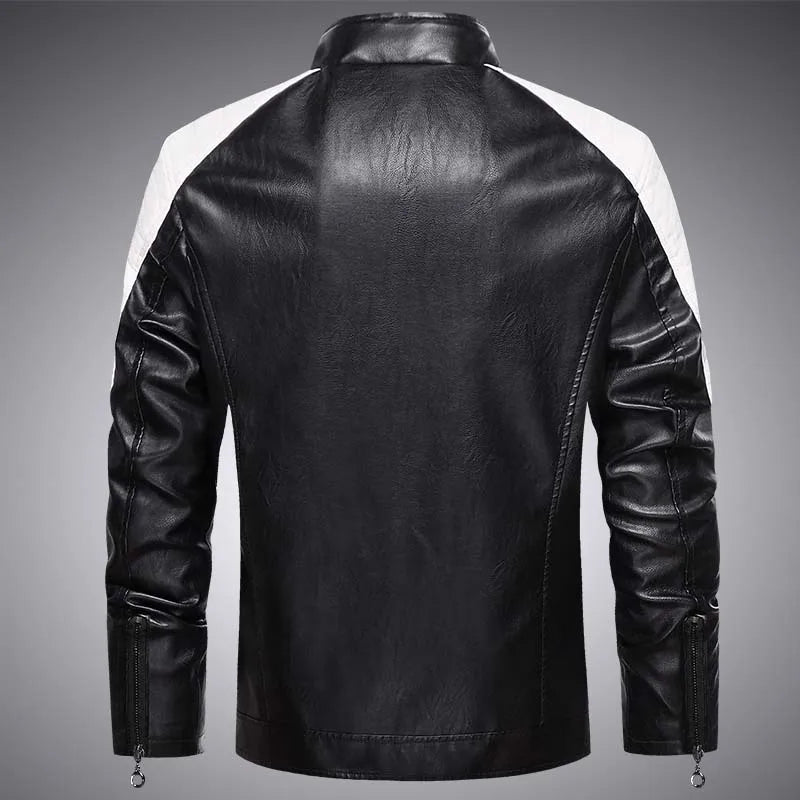 Veste de moto décontractée pour hommes – Noir à la mode, petit col montant, fermeture éclair à manches longues, multi-poches, polyester confortable
