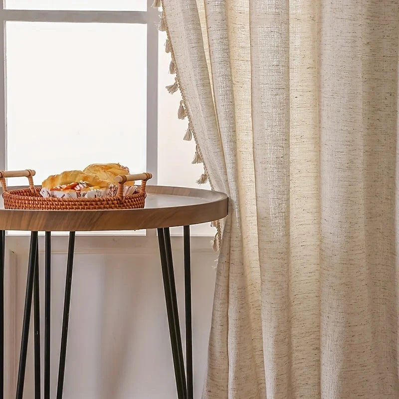 Rideaux en lin naturel de 84 pouces de longueur, pour salon, 1 panneau, semi-transparent, neutre, pays rustique