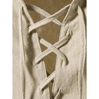 Chemise rétro à manches courtes pour hommes, en coton et lin, légère, respirante, couleur unie, hauts à la mode, col en v Pirate, chemises élégantes pour hommes