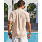 2026 Men's Linen Button Down Shirt 100% Cotton Short Sleeve Casual Lightweight Summer Beach Wedding Tops Size 6XL