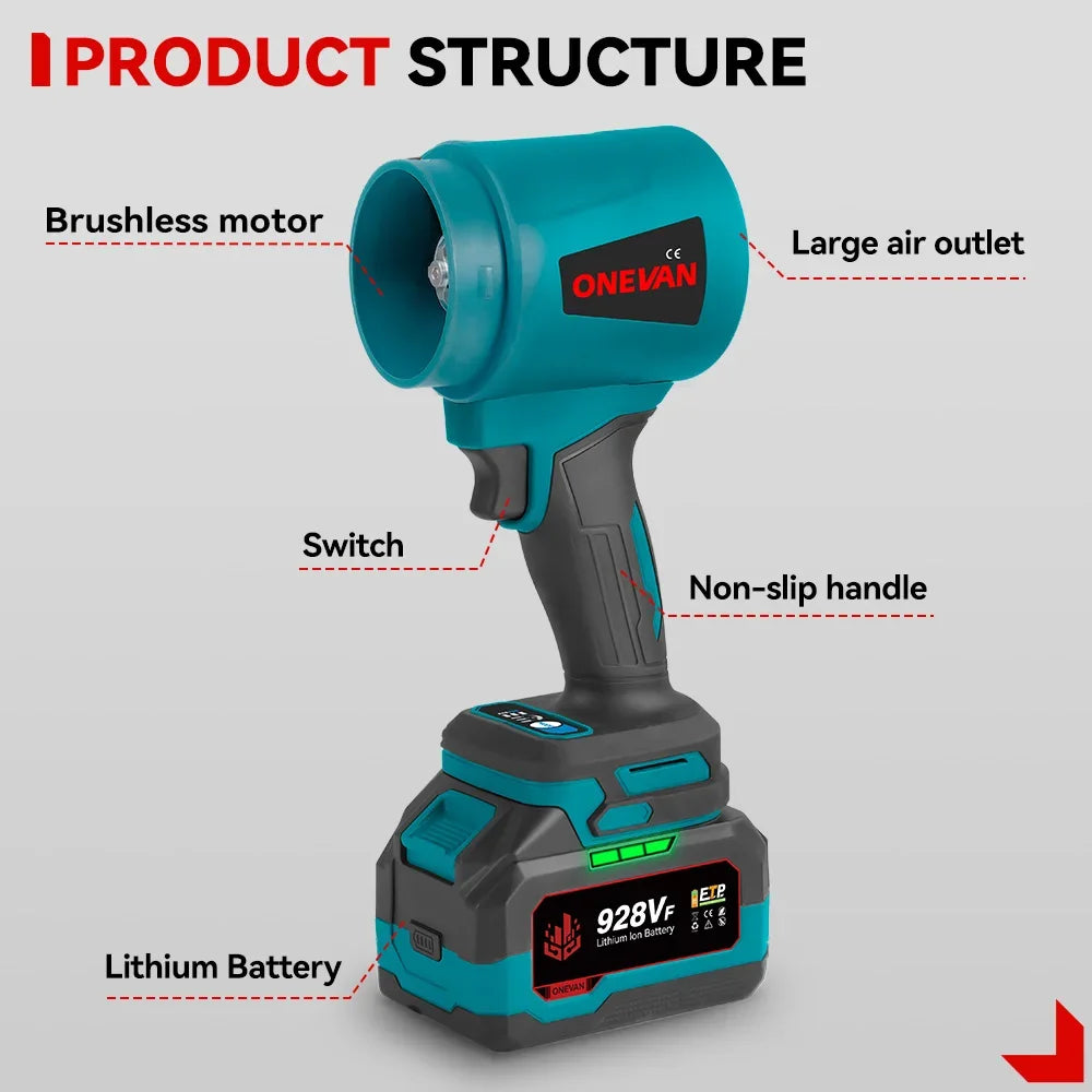 ONEVAN 400 M/s souffleurs Turbo électriques sans brosse 300000 tr/min souffleur de feuilles portatif outil de soufflage de poussière pour batterie Makita 18 V
