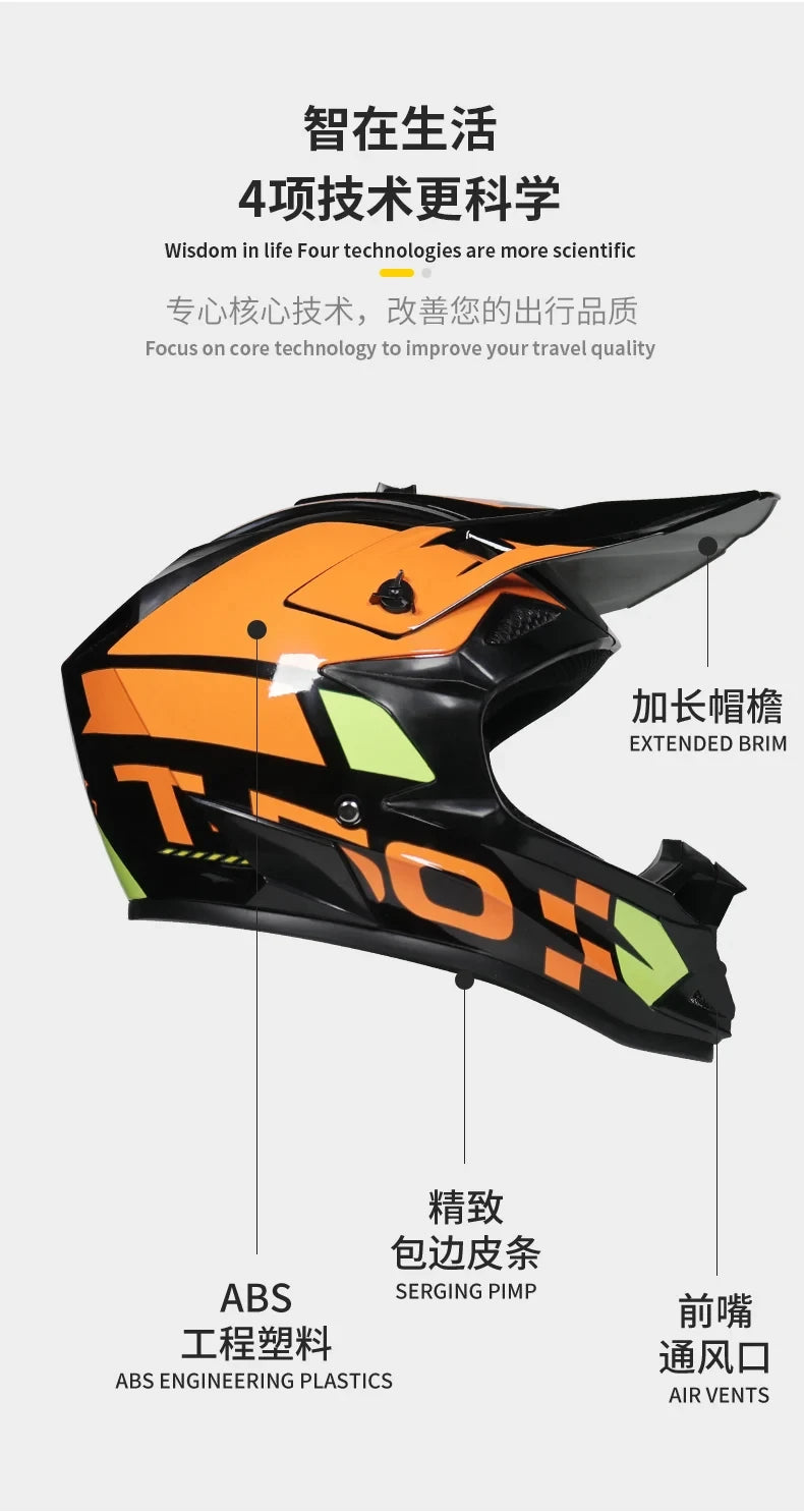 Casque de moto tout-terrain, pour motocross, ATV, dirt bike, pour course de descente, DOT