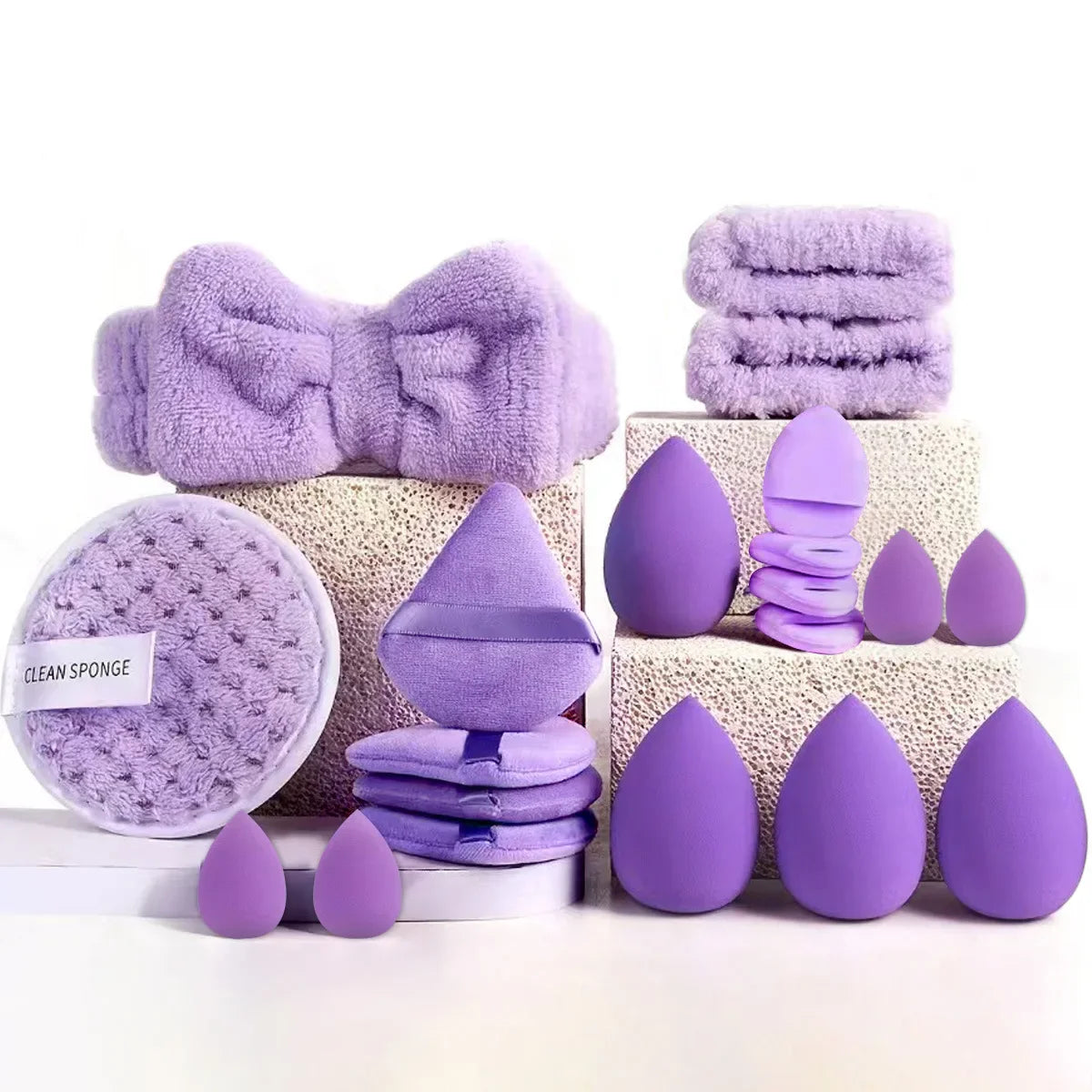 Kit de maquillage de beauté, 33 pièces, grandes et petites éponges de beauté pour une application et un retrait de maquillage impeccables, ensemble complet