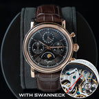 Sugess – montre-bracelet pour hommes, ST1908, mouvement à col de cygne, chronographe mécanique, véritable calendrier de phase de lune, cuir Vintage, nouveau 2026
