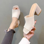 Sandales de Luxe Décontractées et Souples à Talons Hauts pour Femme, Mules Noires, Pantoufles d'Été, Chaussures d'Extérieur, Parka Ouverte, Taille 42