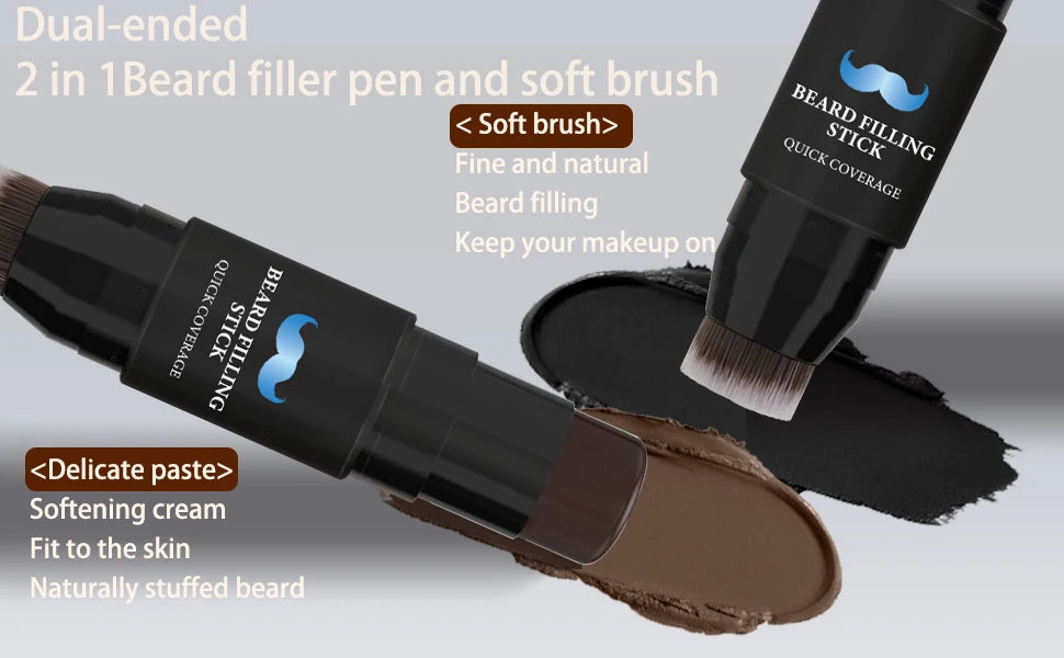 Bâton de remplissage de crayon à barbe et brosse pour hommes, stylo à barbe, bâton de retouche de racine de cheveux, couverture longue durée, maquillage pour moustache et cheveux