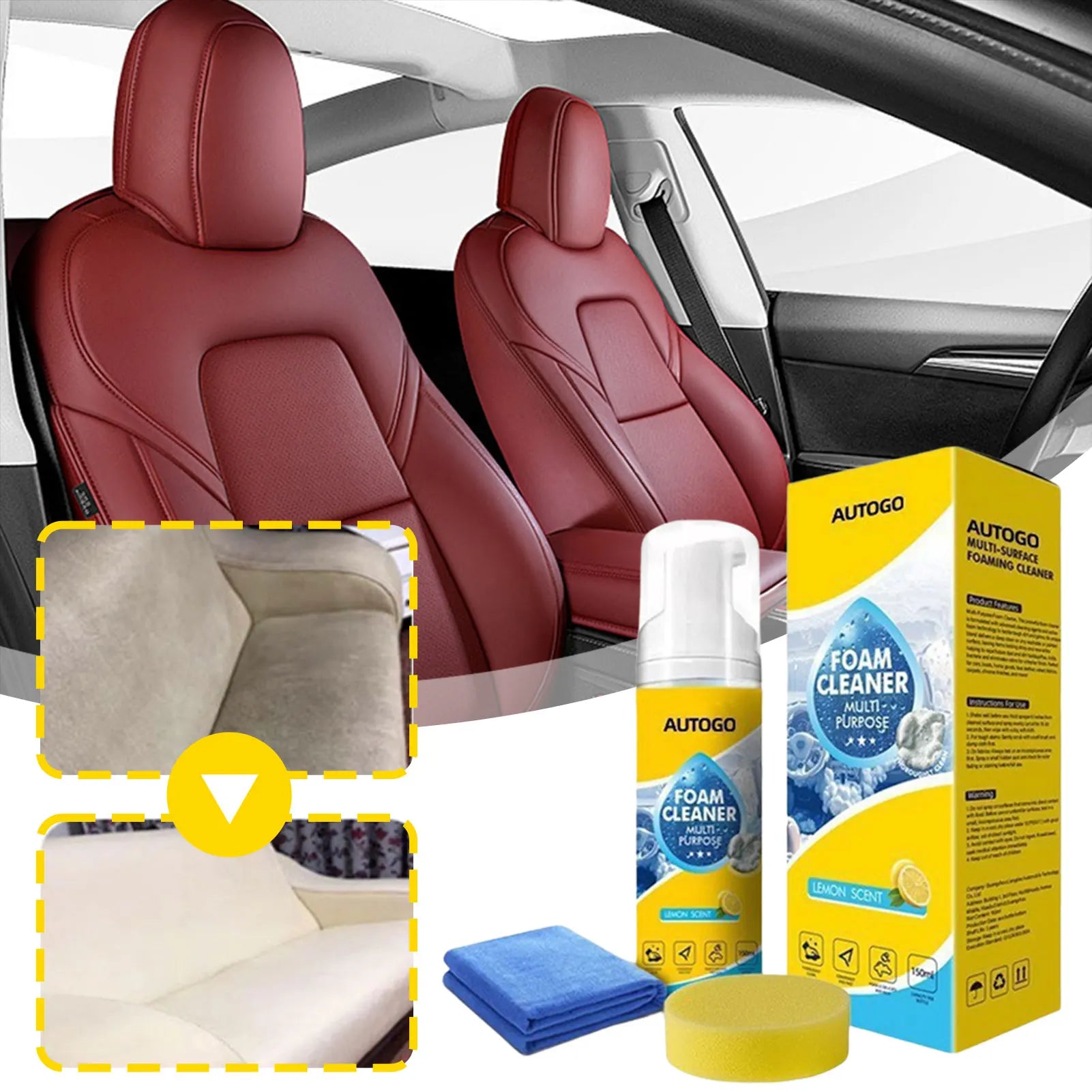 Nettoyant Moussant 150ml pour Intérieur de Voiture, Mousse Nettoyante Sans Rinçage pour Sièges en Cuir et Canapés, Nettoyant Multi-Usages pour Automobile et Maison