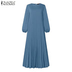 Robe musulmane du Ramadan Abaya ZANZEA, Kaftan décontracté pour femmes, robe longue plissée à manches longues, Hijab, Robe Femme, Vêtements islamiques, Eid Mubarek
