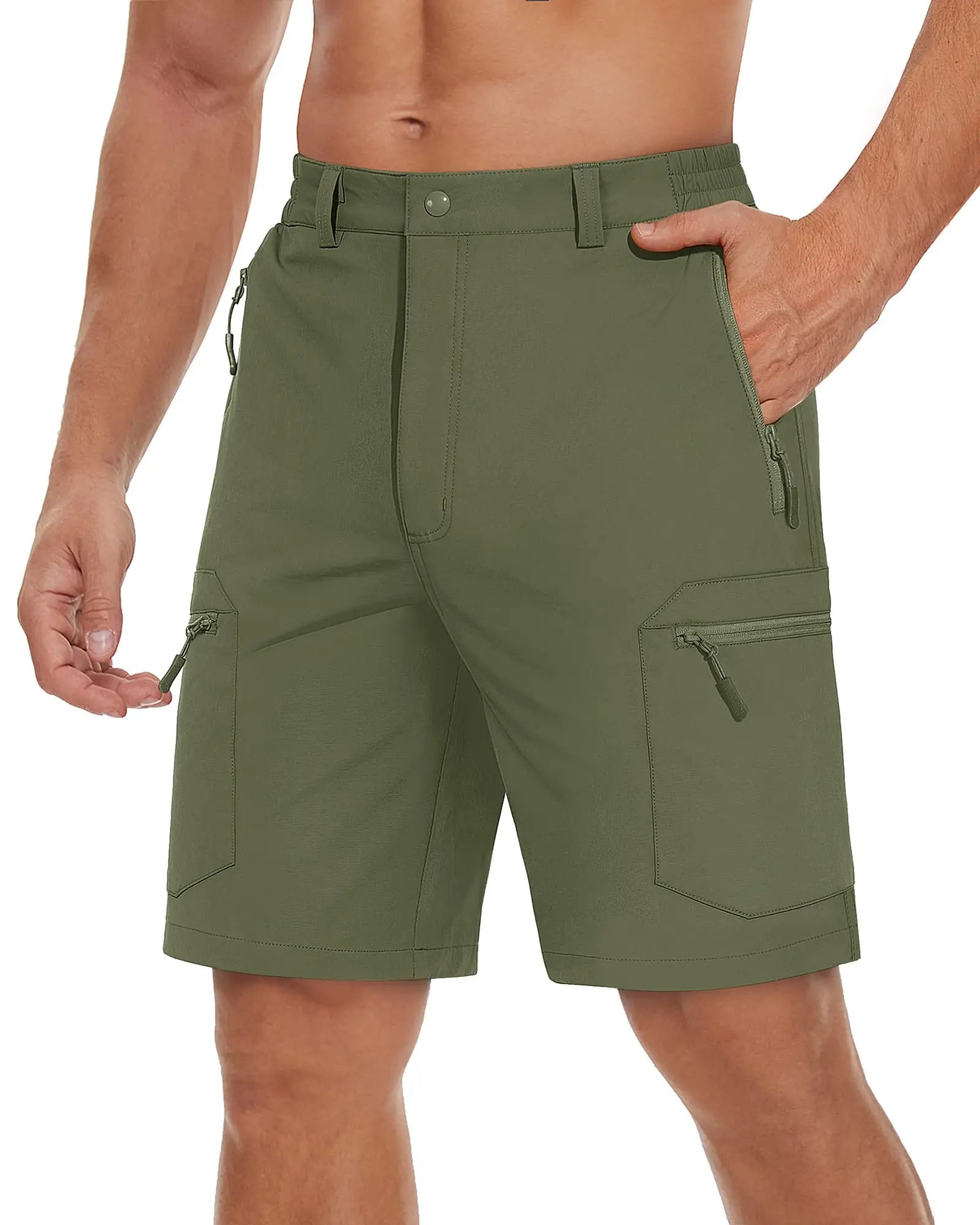 TACVASEN Short cargo d'été à 5 poches zippées, séchage rapide, pour homme, short de pêche, extensible, pour la randonnée en plein air, short de travail en nylon, léger