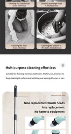 Épurateur électrique 9 en 1, brosse de nettoyage sans fil, douche, poignée d'extension réglable, étanche pour baignoire, carrelage et sol