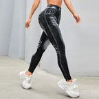 Femmes dos en V Jean Leggings pantalons de Yoga de gymnastique décontracté élastique exercice d'entraînement Fitness course collants de Fitness
