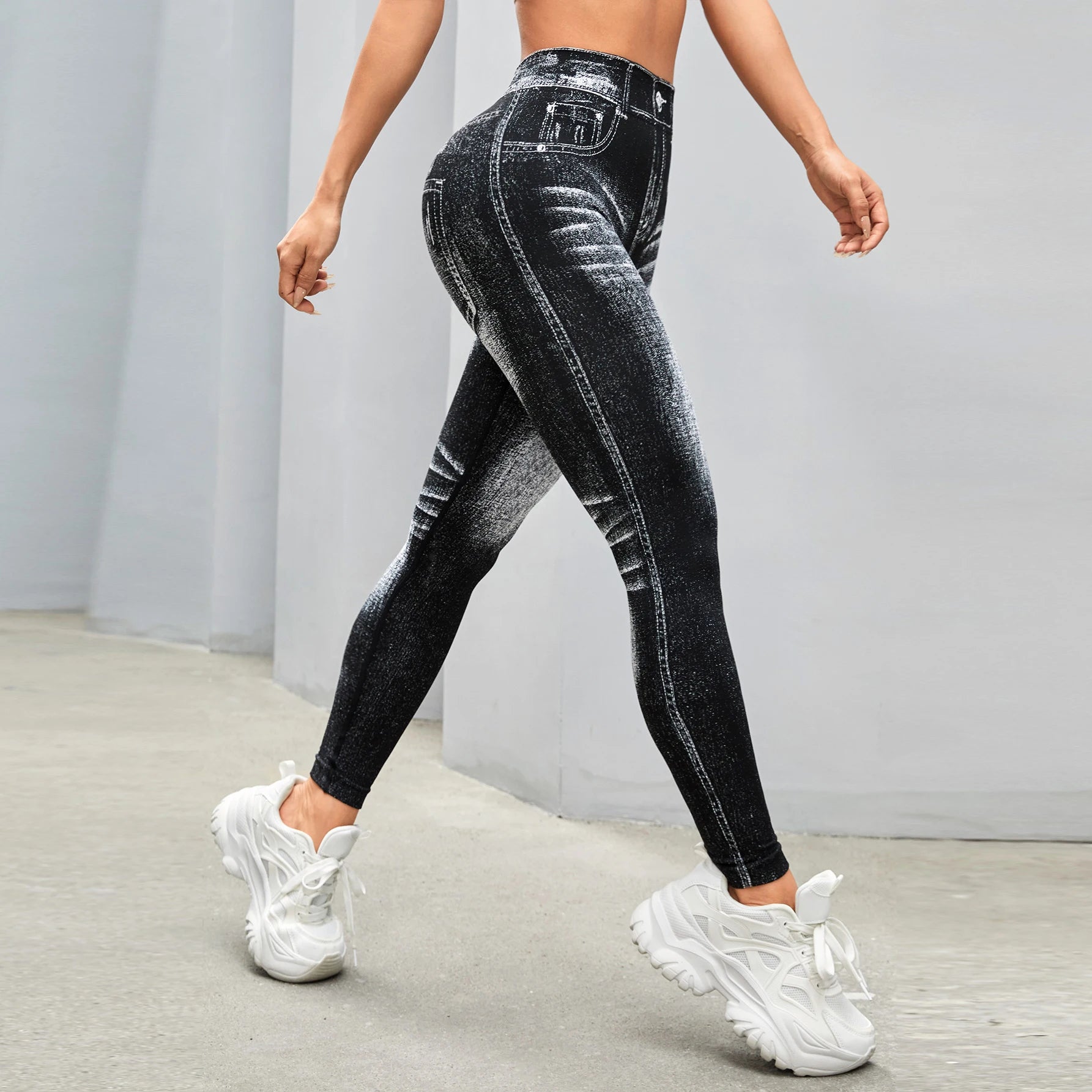 Femmes dos en V Jean Leggings pantalons de Yoga de gymnastique décontracté élastique exercice d'entraînement Fitness course collants de Fitness