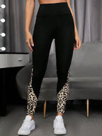 Femmes imprimé Yoga Leggings léopard épissage ensemble Leggings taille haute bout à bout mode Fitness course avec poche Legging
