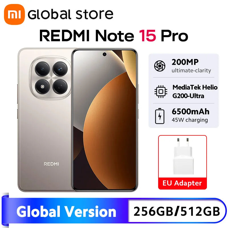 Version Globale Xiaomi Redmi Note 15 Pro 4G Smartphone Écran AMOLED 6,77 pouces Batterie 45W 6500mAh Appareil Photo 200MP MTK Helio G200-Ultra