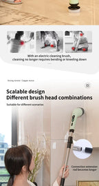 Épurateur électrique 9 en 1, brosse de nettoyage sans fil, douche, poignée d'extension réglable, étanche pour baignoire, carrelage et sol