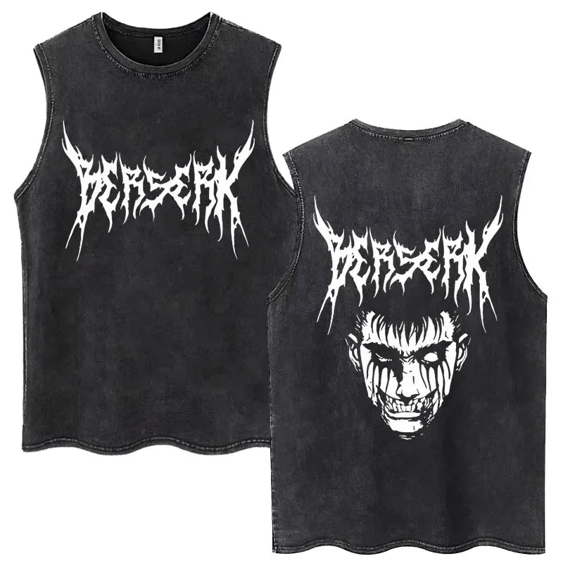 Anime Berserk Guts lavé Harajuku débardeurs rétro Manga Gatsu Griffith Zodd t-shirts sans manches unisexe coton surdimensionné T-Shirt