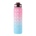 Bouteille d'eau de sport 1L avec paille, marqueur de temps, dégradé de couleur, bouteille de motivation, étanche, tasse d'eau potable pour étudiant en plein air