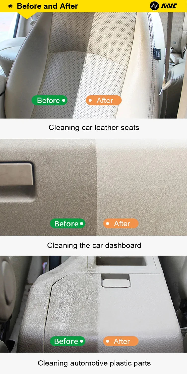 Agent de nettoyage intérieur de voiture, nettoyeur de plafond, cuir, flanelle, tissu tissé, sans eau, outil de nettoyage de tableau de bord automobile polyvalent