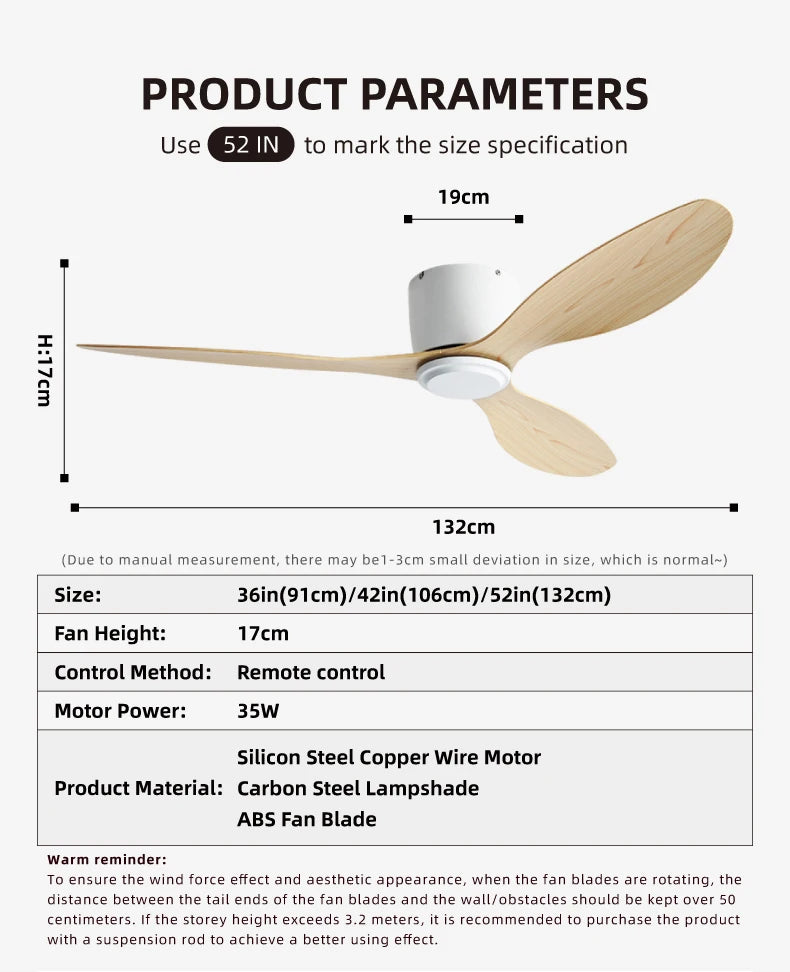 FUMANJIA Ventilateur de plafond CC ultra fin avec télécommande – Silencieux à 6 vitesses, 3 pales ABS, idéal pour les plafonds bas et les espaces minimisés (sans lumière)
