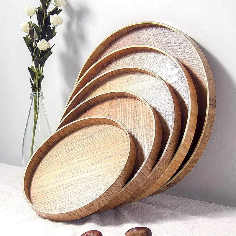 Plateau rond de Style japonais, assiette de service alimentaire, assiette de collation en bois, bol à thé, thé naturel, plats de serveur de nourriture, plateau de boisson WF