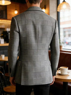 Blazer Homme Slim Fit en Mélange de Laine à Carreaux Pied-de-Poule, Veste Décontractée à Deux Boutons avec Revers Cranté, Idéal pour Tenues Professionnelles et Formelles