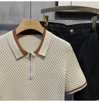 Polo en maille jacquard décontracté pour homme 2026, col en V, couleur unie, manches courtes, respirant, vêtement de luxe B24