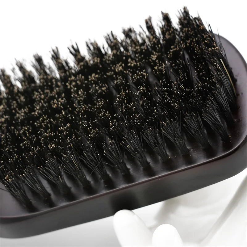Manche en bois poils de sanglier barbe brosse outil de rasage brosse à cheveux en bois courbé hommes barbe rasage brosse coiffeur moustache brosses