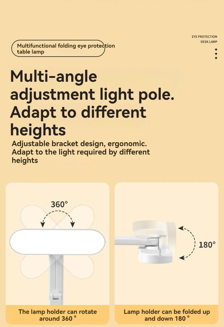 Lampe de bureau pliable rechargeable pour la protection des yeux pour l'étude, lampe de lecture spéciale pour dortoir, lampe de bureau à domicile à gradation à double usage rechargeable par USB et enfichable