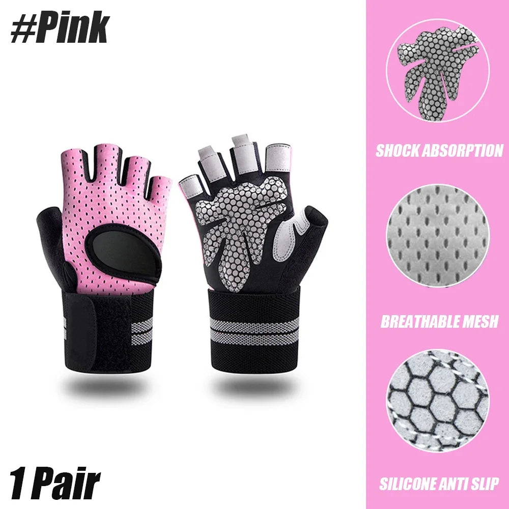1 paire de gants de Fitness demi-doigt avec Support d'enveloppe de poignet pour hommes et femmes, équipement d'entraînement de Crossfit, équipement de musculation