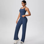 Ensemble de sport et Yoga pour femmes, 2 pièces, couleur unie, Slim, décontracté, gilet en forme de I avec coussinet de poitrine, séchage rapide, taille haute, pleine longueur