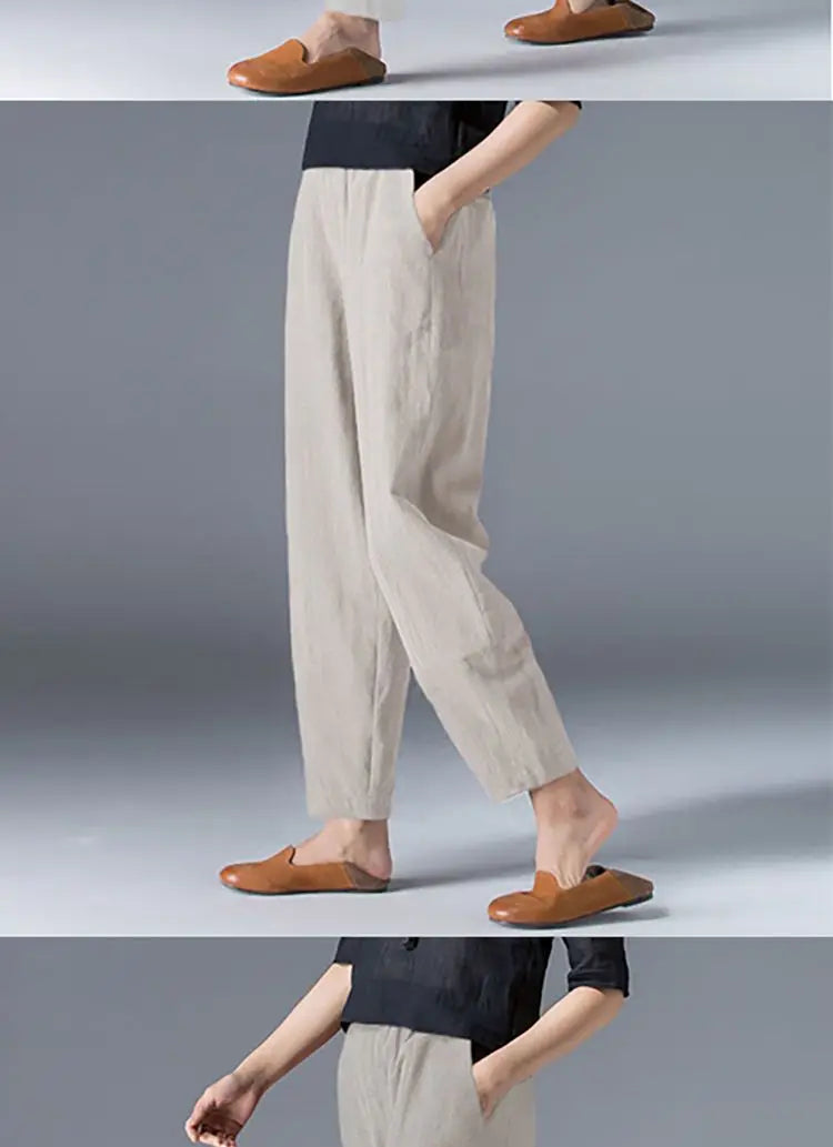Pantalon à jambes larges en coton pour femme, ample, surdimensionné, couleur unie, sarouel, décontracté, taille élastique, longueur cheville, vêtements pour femmes, été