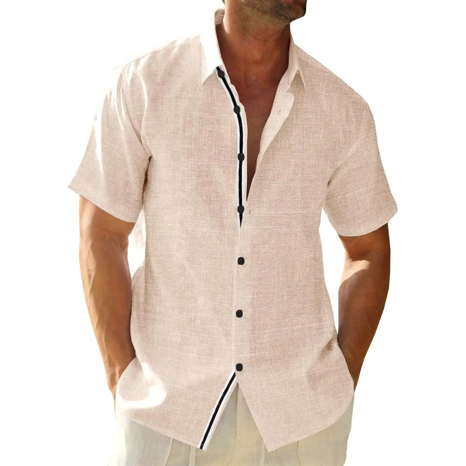 2026 Men's Linen Button Down Shirt 100% Cotton Short Sleeve Casual Lightweight Summer Beach Wedding Tops Size 6XL
