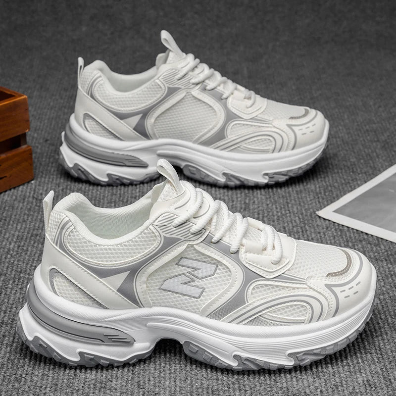 2026 nouvelles baskets pour hommes à semelles épaisses augmentant la hauteur, chaussures décontractées polyvalentes respirantes en maille de Style rétro