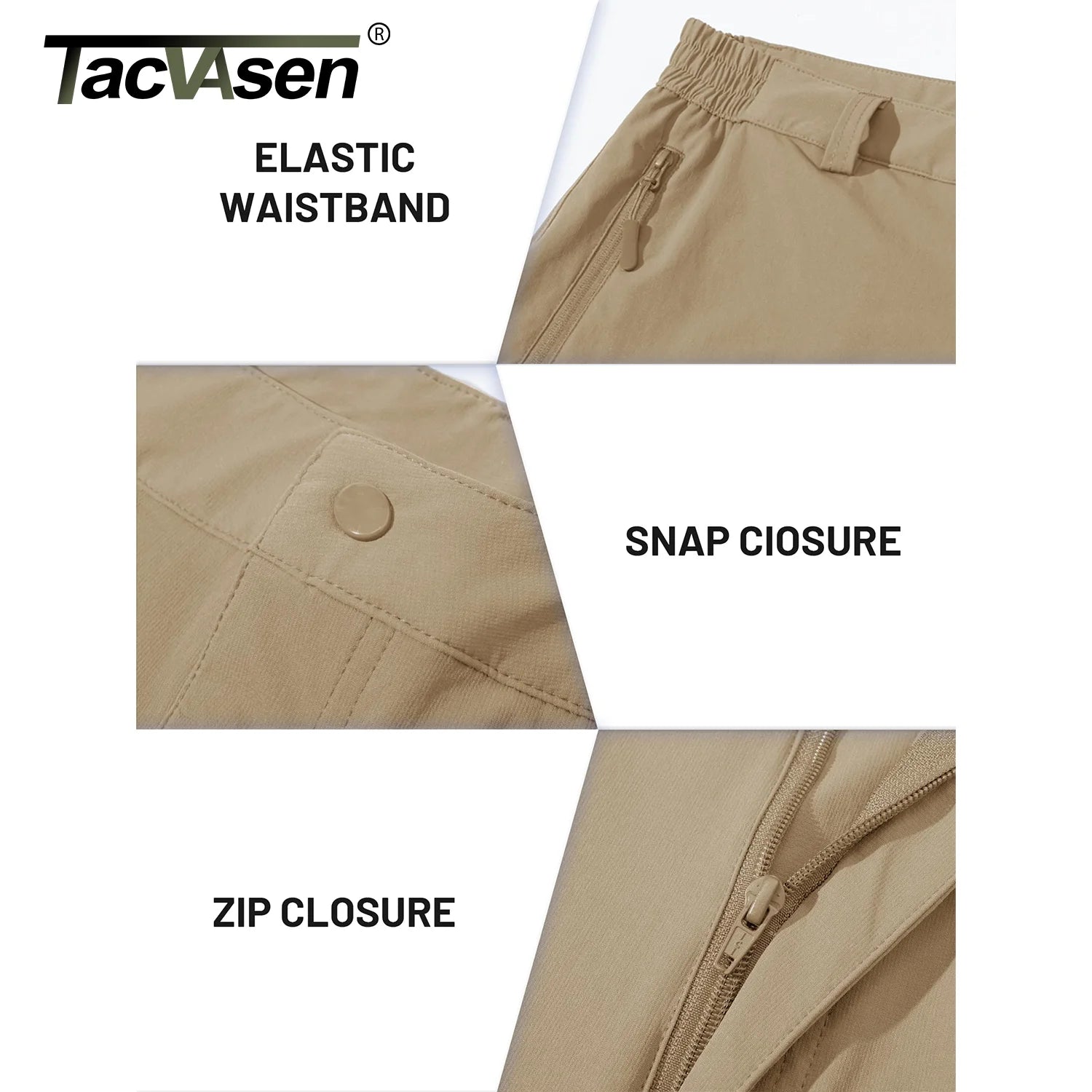 TACVASEN Short cargo d'été à 5 poches zippées, séchage rapide, pour homme, short de pêche, extensible, pour la randonnée en plein air, short de travail en nylon, léger