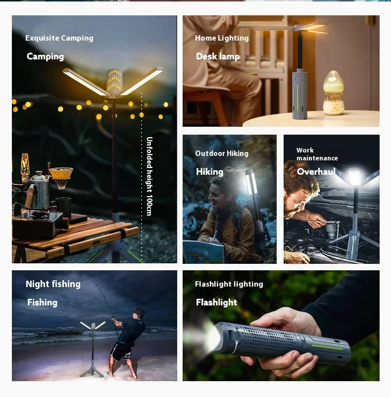 Lanterne de Camping télescopique 8000mAh, lampes de poche étanches rechargeables, lampe de Camping à intensité variable, lumière d'urgence pour Camping et randonnée