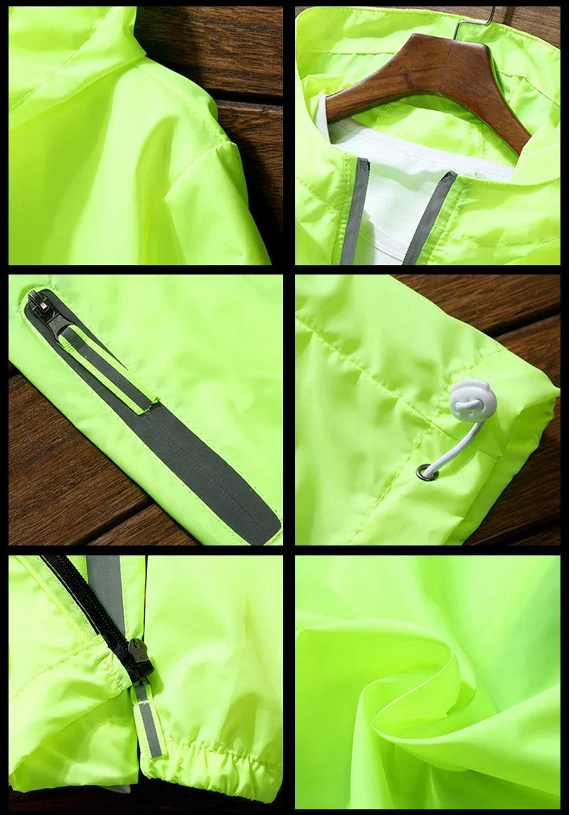 Veste fine réfléchissante de film pour hommes, coupe-vent à capuche, veste de sport de pilote, veste de pilote de vélo de plage