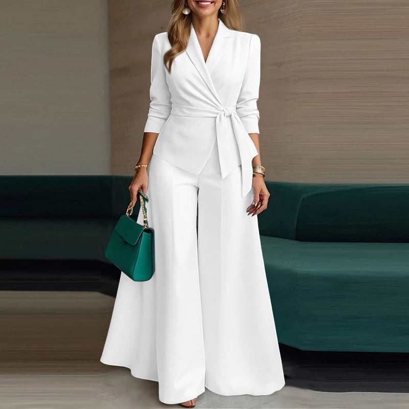 ZANZEA élégant 2 pièces pantalon ensembles à manches longues ceinturé léger Blazer et jambe large pantalon 2 pièces costumes bureau dame ensembles de déplacement