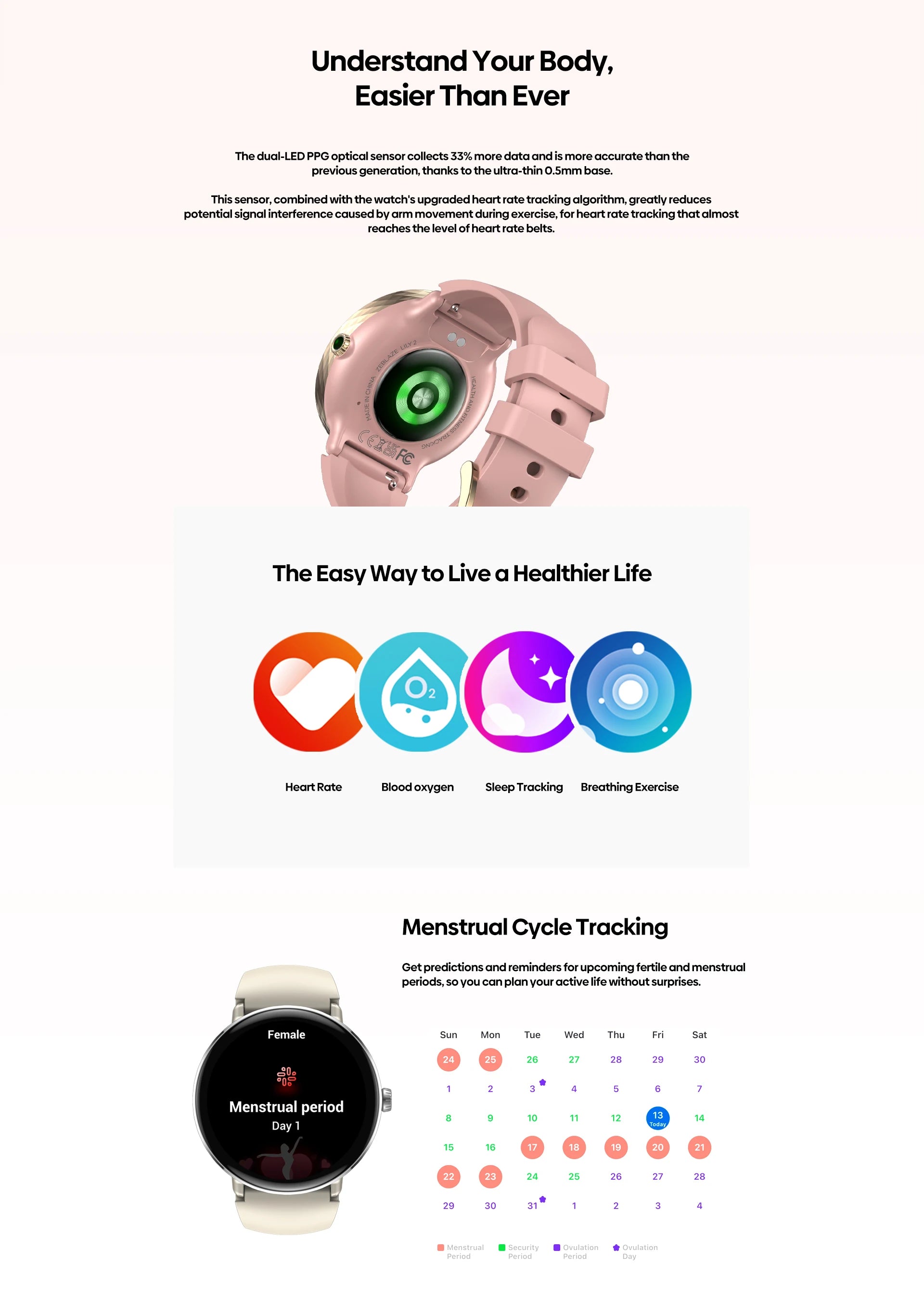Nouveau 2026 Zeblaze LILY 2 appel vocal femme Smartwatch Double sangle 1.2 "HD AMOLED affichage surveillance de la santé sport montre intelligente