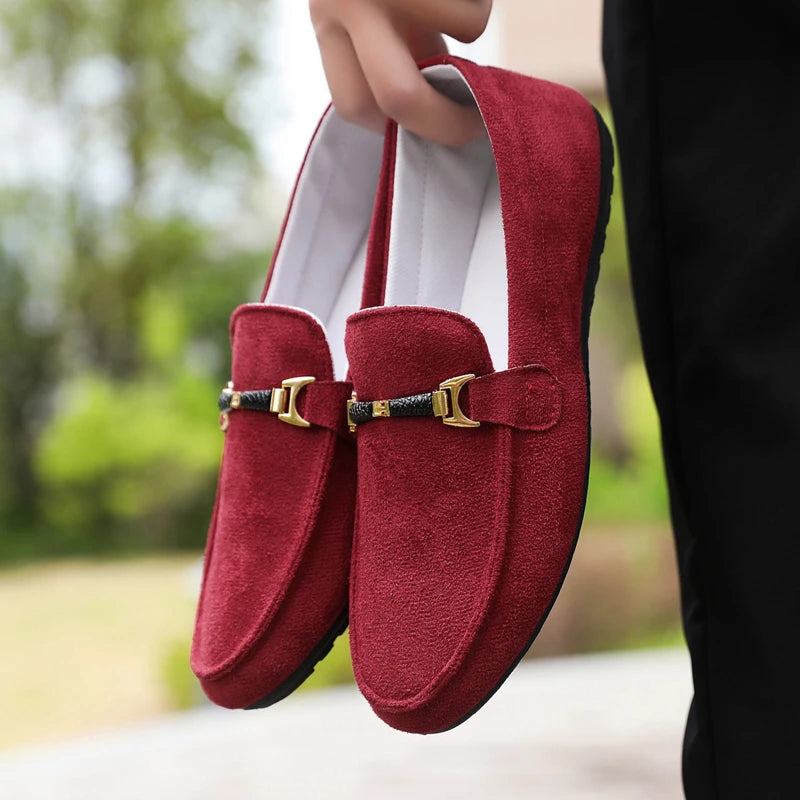 Mocassins en daim bleu pour hommes, chaussures de conduite plates respirantes, mocassins souples à enfiler, chaussures décontractées en cuir faites à la main, printemps et été