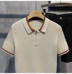 Polo en maille jacquard décontracté pour homme 2026, col en V, couleur unie, manches courtes, respirant, vêtement de luxe B24