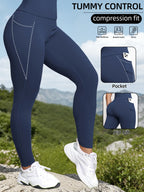 Leggings taille haute avec poches pour femmes, pantalons de Yoga extensibles, collants Push Up, Fitness, course à pied, vêtements de sport, pantalons de couleur unie