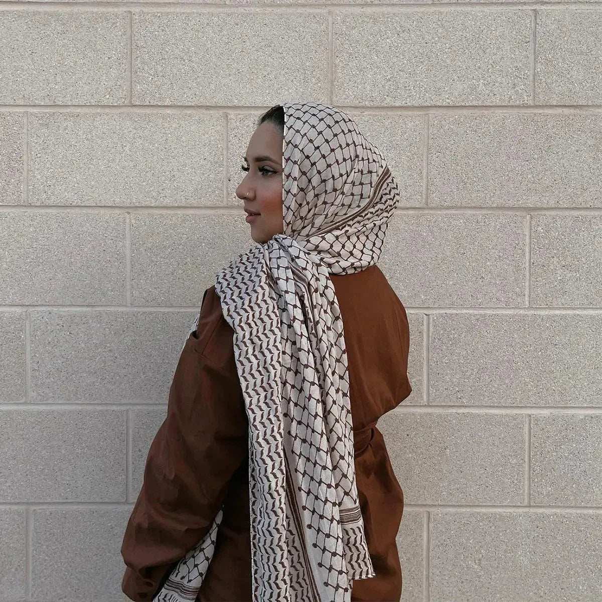 Châle Musulman en Mousseline de Soie Imprimé, Hijab Arabe du Moyen-Orient, Keffiyeh, Palestine, 180x70cm