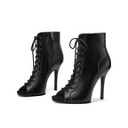 Chaussures de danse à lacets pour femmes, escarpins sexy noirs, talons hauts à tube court, bottes courtes à semelle souple, chaussures spécifiques DN
