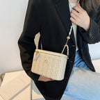 Mini sac à bandoulière seau en paille pour femmes, sacs à main et bourses de marque tissés avec chaîne à la mode, sacs à bandoulière simples, été 2026