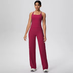 Ensemble de sport et Yoga pour femmes, 2 pièces, couleur unie, Slim, décontracté, gilet en forme de I avec coussinet de poitrine, séchage rapide, taille haute, pleine longueur