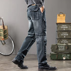 Jeans multi-poches coupe droite pour hommes, vêtements de travail à jambes larges en plein air, grande taille, 42, 44, nouveaux styles, automne et hiver
