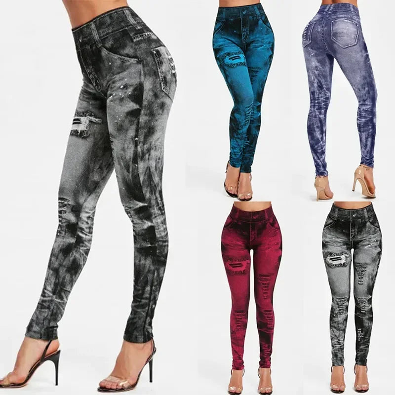 Legging taille haute pour femme, jean moulant, streetwear, push-up, décontracté, à la mode