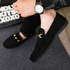 Mocassins en daim bleu pour hommes, chaussures de conduite plates respirantes, mocassins souples à enfiler, chaussures décontractées en cuir faites à la main, printemps et été